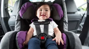 child buckled into carseat