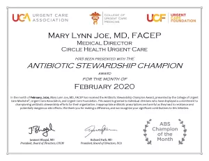 Dr. Joe Antibiotic Stewardship Champion Certificate Feb 2020